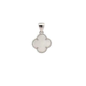 925 Sterling Silver Pendant Flower Clover White Synthetic Pearl